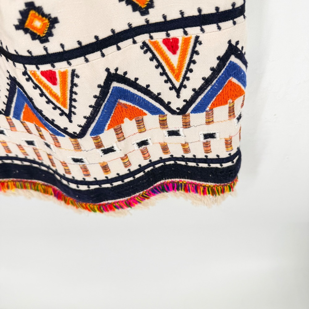Anthropologie Akemi + Kin Reagan Shift Dress Embroidered Fringe Linen Size 2 - Picture 6 of 8
